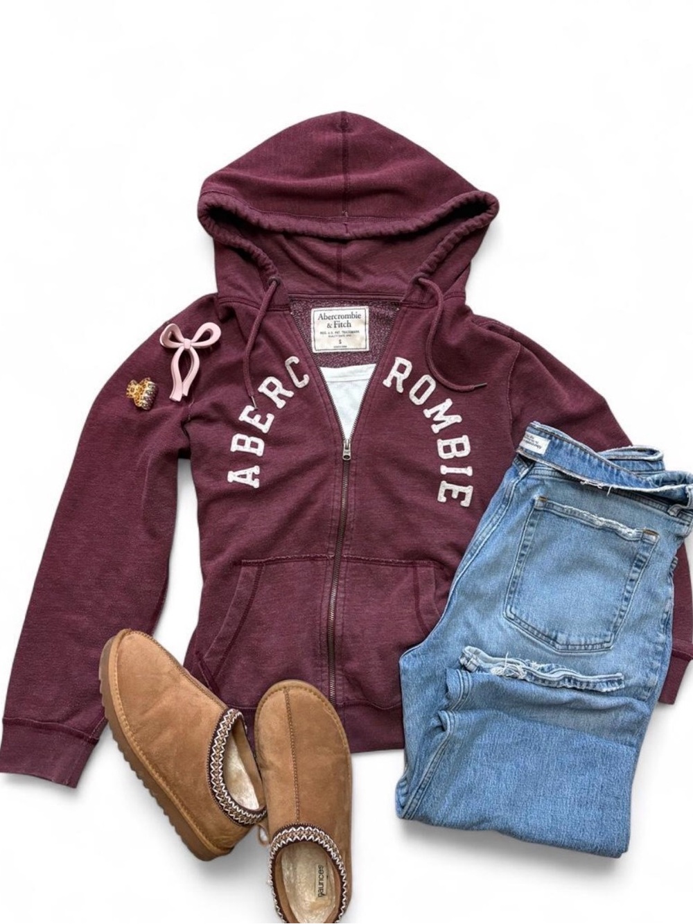 vintage y2k abercrombie burgundy zip up hoodie grail fall size small